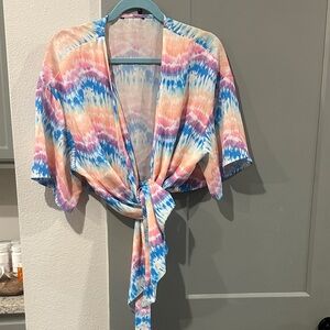 Colorful Tie-Dye Kimono wrap crop  Cardigan